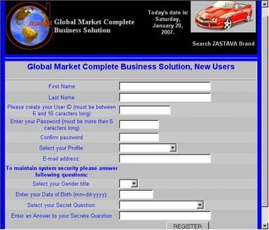 New user registration form